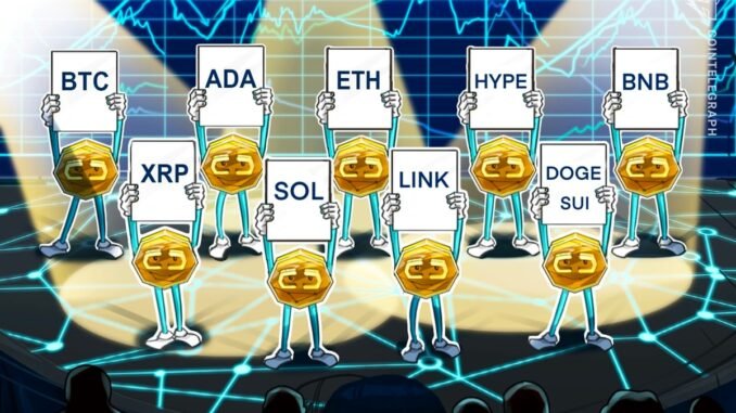 BTC, ETH, XRP, BNB, SOL, DOGE, ADA, SUI, HYPE, LINK