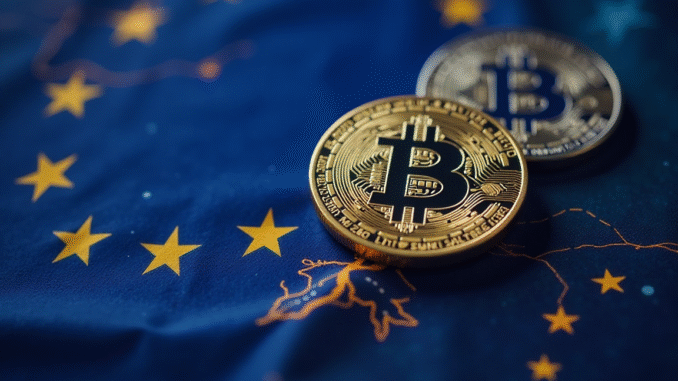 Bitcoin With EU Flag In The Background