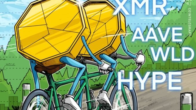 Bitcoin holds key support as HYPE, XMR, AAVE, WLD lead altcoin rally