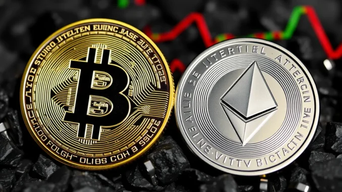 AI generated image of Bitcoin and Ether token