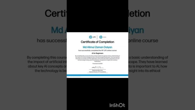 Certificate of Ai for Beginners | HP Life