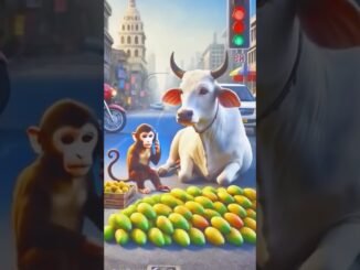 cow is selling mango and tess the monkey cow so said #ai #cow#aicartoon #monkey #mango #road.