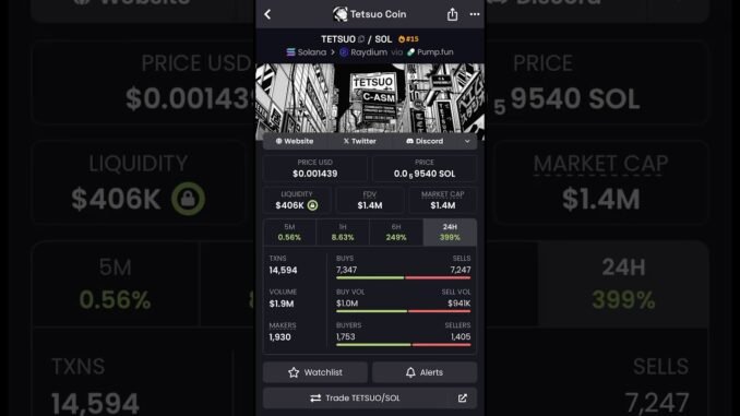 #cryptocurrencytrading #trading #TetsuoCoin #Solana check this one out! #Dexscreener