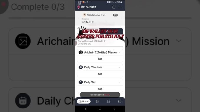 ARI WALLET QUIZ ANSWER FOR 5TH JULY #ariwallet #ariwalletquiz #ariwalletairdrop #Web3 #Crypto