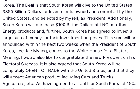 Trump Closes Korea Tariff Deal at 15%