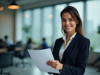 A Happy Female Official in an Office