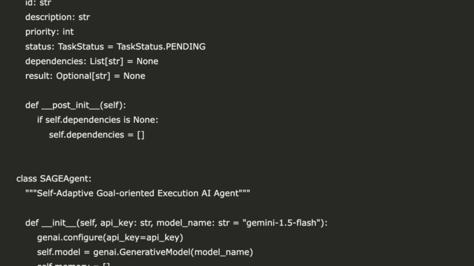 A Coding Implementation to Build a Self-Adaptive Goal-Oriented AI Agent Using Google Gemini and the SAGE Framework