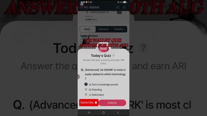 ARI WALLET QUIZ ANSWER FOR 30TH AUGUST #ariwallet #ariwalletquiz #ariwalletairdrop #Web3 #Crypto