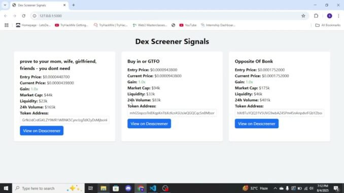 Live Crypto Signal Bot Using Dexscreener API | Flask + Telegram Alerts + Web Dashboard