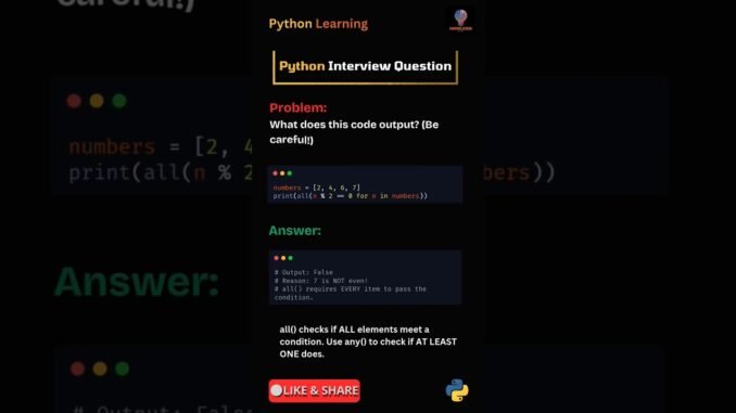 Python all() vs any() - Interview Trick!#Python #Coding #Programming #Tech #Developer #web3