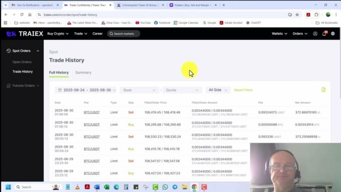 Traiex AI Crypto trading.Today show trades taken, withdraw to Kraken, and a depoit back to Traiex