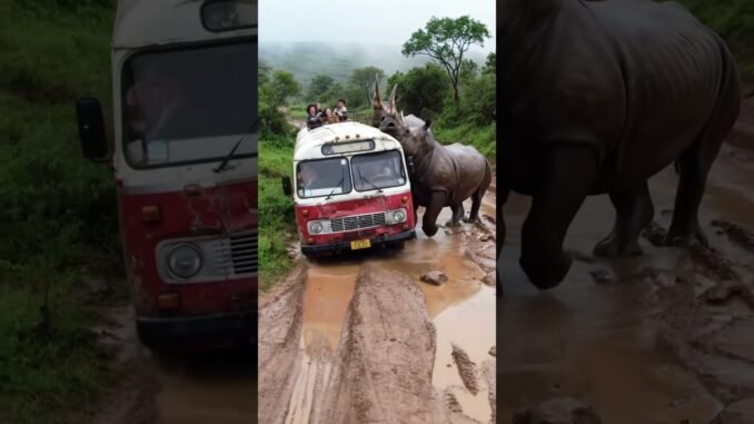 DRAMATIC RHINO RAMPAGE! Safari Van Under Siege, Guides Fight Back | AI-Generated