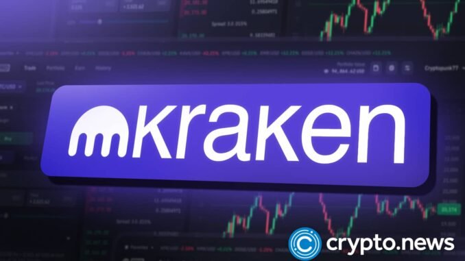 Kraken logo with digital finance background