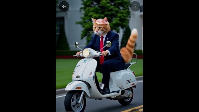 cursed trump cat driving a scooter #grok #ai