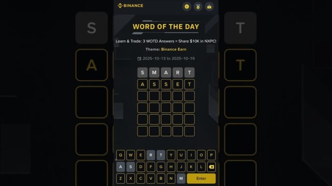 Binance Word of the Day Answer Today 14 October 2025 5 Letter #binanceus  #cryptocurrency #shorts