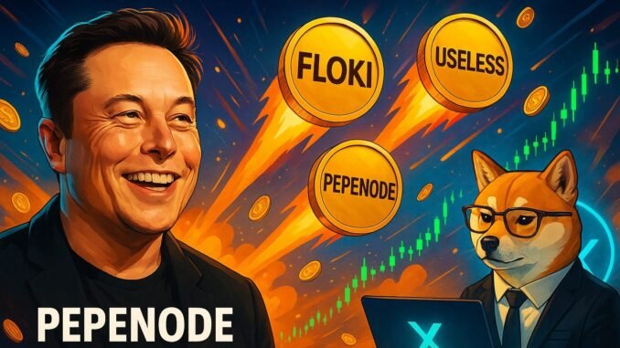FLOKI & USELESS Soar as Elon Musk Hypes Meme Coins: PEPENODE Presale Explodes