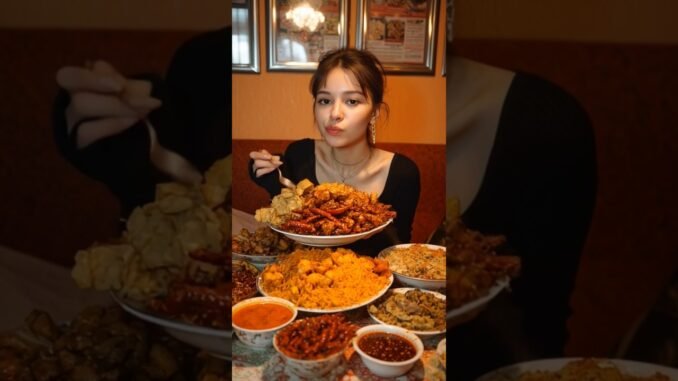 Food Mukbang Asmr Asian Girl Model  Ai video prompt trending trend short movie  sora veo3 gemini #ai