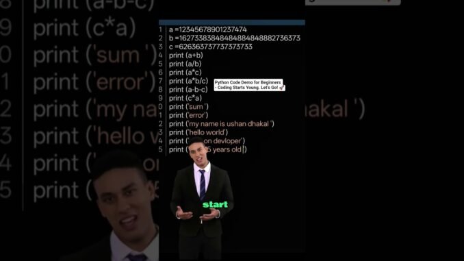 Python Code Demo for Beginners | Coding Starts Young 🚀  lLearn 30 seconds #learntocode #trending #ai