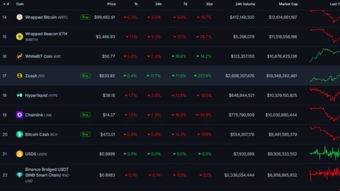 Zcash surpasses Hyperliquid in market capitalization