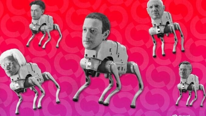 Beeple Made Robot Dogs With Musk, Zuckerberg, and Warhol Heads That Poop NFTs