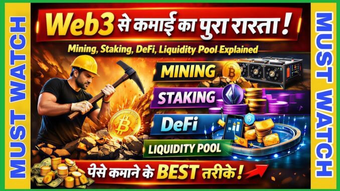 Web3 से कमाई का पूरा रास्ता | Mining, Staking, DeFi, Liquidity Pool Explained