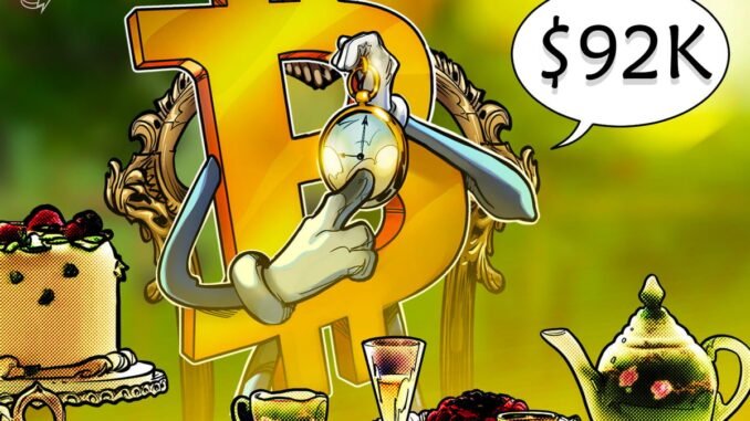 Bitcoin $92K Drop Resets Leverage, Clears Unhealthy Investor Optimism