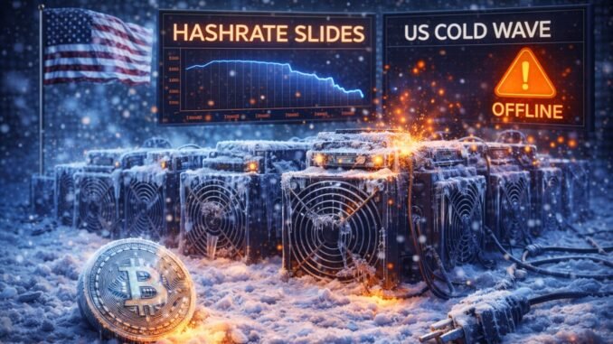Bitcoin Hashrate Slides: US Cold Wave Knocks Mining Rigs Offline