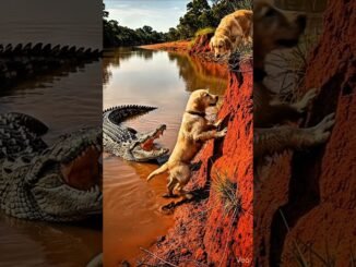 Golden Retriever Guides Fisherman to Rescue Puppy from Crocodile #dog#goldenretriever #rescue #river