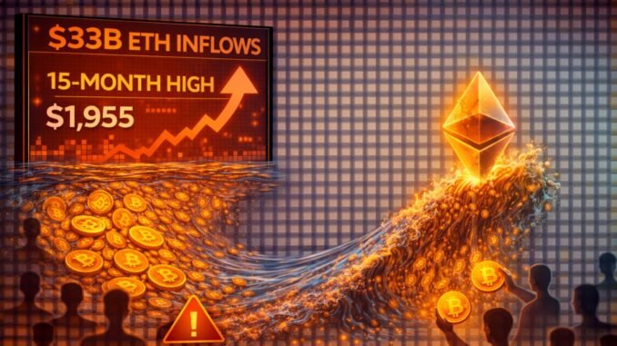 The $33 Billion Inundation: Ethereum Inflows Hit a 15-Month High As Price Teeters At $1,955
