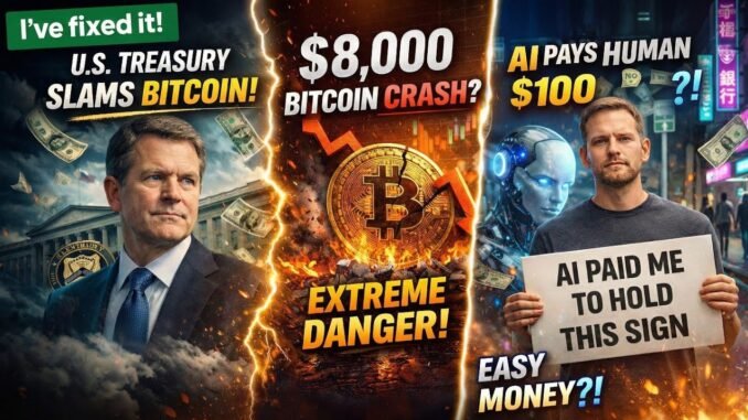 US Treasury Rejects Bitcoin Bailout | $8,000 BTC Crash Scenario | AI Pays Humans for Protests
