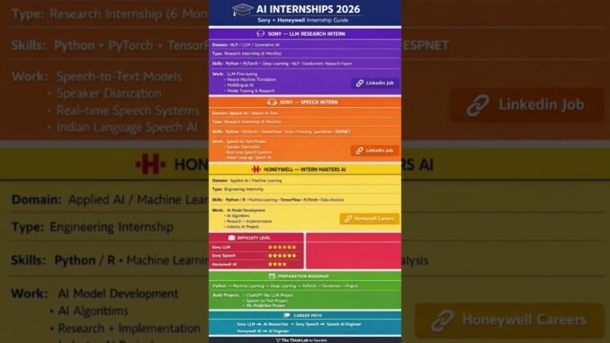🎓 AI INTERNSHIPS 2026 — Sony & Honeywell Internship Guide