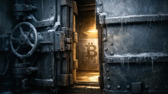CLARITY Act gets deadlock breakthrough that also opens the door Frozen vault door opening to reveal a glowing Bitcoin, symbolizing regulatory clarity unlocking access and impacting Bitcoin holdings