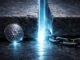 Cardano ADA coin beside a heavy chain split by a glowing crack in stone, symbolizing low-key network upgrades paving the way for institutional adoption backed by on-chain data