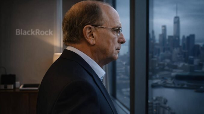 BlackRock executive overlooking city skyline as Bitcoin ETF assets surge past $100 billion toward a potential $200 billion tipping point
