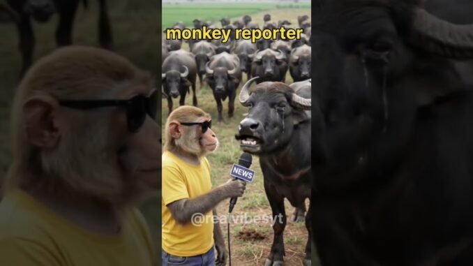 Monkey Reporter 🐒🎤 Buffalo Se Interview | Funny AI News 😂 #shorts