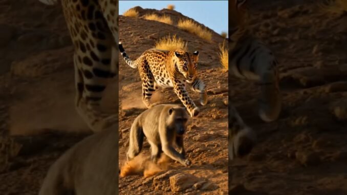 No Escape on the Edge 🐆⛰️😨#baboon #leopard grok ai