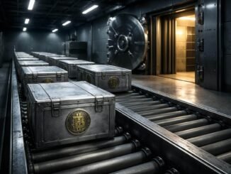 Bitcoin storage crates moving into a vault as Strategy shoulders most of a slowing $100 billion corporate Bitcoin bet