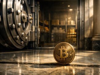 Binance coin on a boardroom table beside a cracked glass panel and a newspaper, symbolizing legal pressure and shifting media scrutiny surrounding the latest lawsuit against Binance