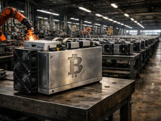 Bitcoin mining rigs assembled in a US factory, reflecting Washington’s push for domestic hardware to power American hash rate