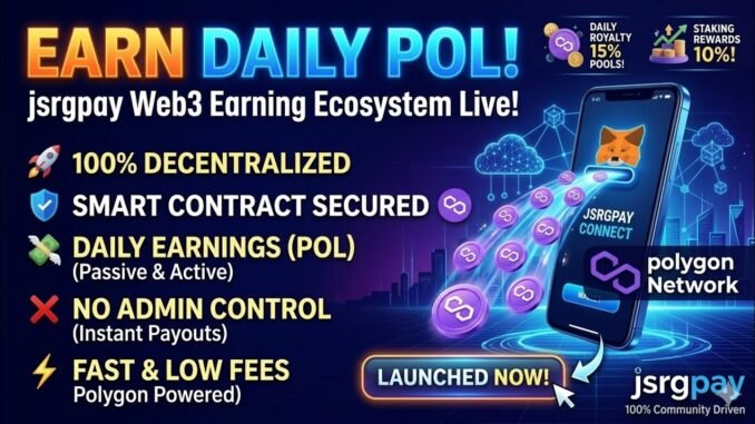 Earn Daily POL with jsrgpay! 🚀 100% Decentralized Web3 Matrix (No Admin)jsrgpay Smart Contract Live!
