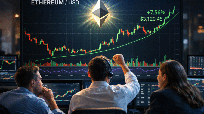 Traders staring at a bullish ethereum chart