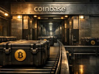 Bitcoin custody cases moving through a Coinbase facility, illustrating a central bottleneck in ETF custody flows