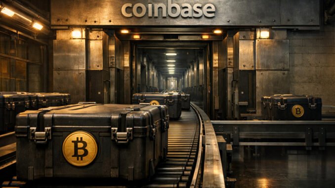 Over 80% of Bitcoin ETF assets hit Coinbase custody choke Bitcoin custody cases moving through a Coinbase facility, illustrating a central bottleneck in ETF custody flows