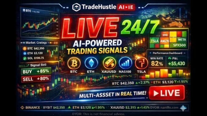TradeHustle AI — Live Crypto, Gold, Stocks & Indices Signals 24/7 | BTC ETH SOL XAUUSD NAS100 SPX500