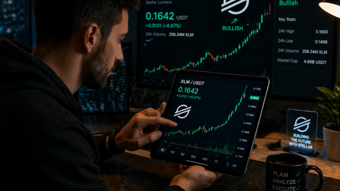 A trader analyzing a bullish XLM chart